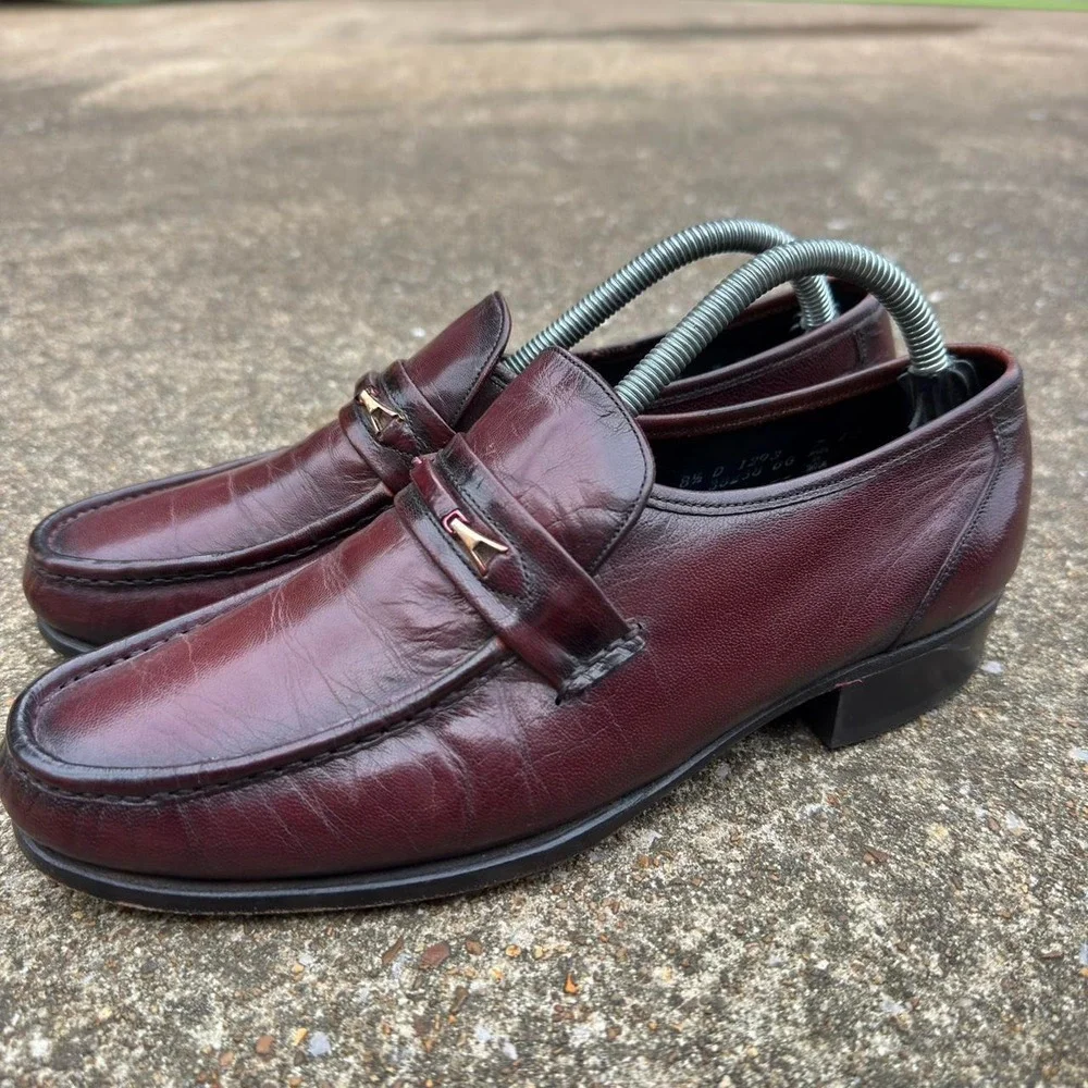 Vintage 80s Florsheim Imperial Burgundy Leather Horsebit Loafers Mens Size 8.5 D